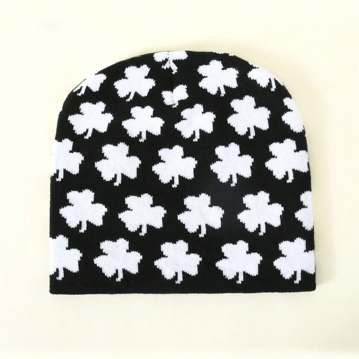 

Fashion Cap Hugger Toque Head Stocking Watch Full Clover Jacquard Personalized Street Cold Hat Brim Knitted Men Women B4M48