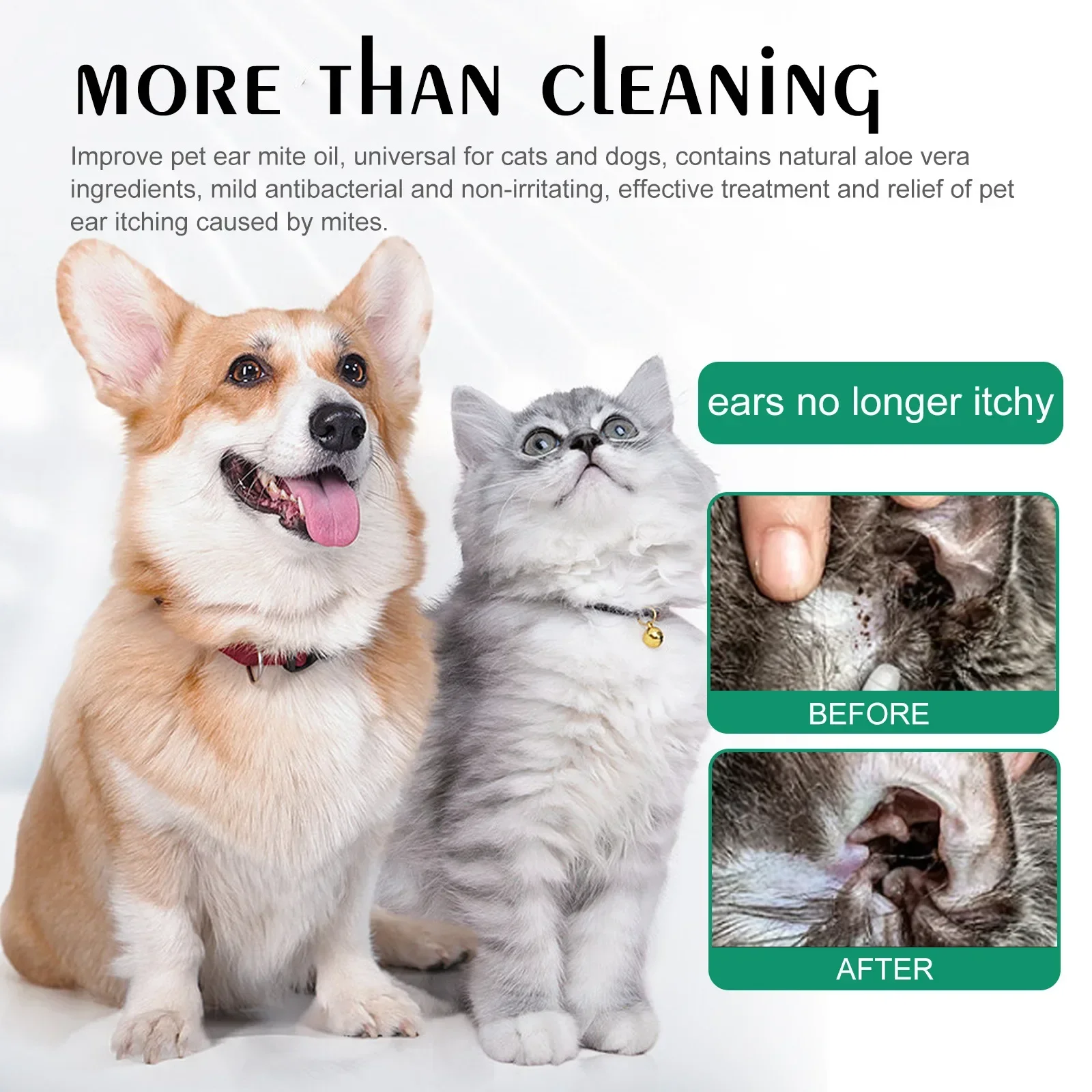 YEGBONG Pet Ear Drops, Universal Ear Mite Deodorization and Anti-itching Cleansing Ear Wash for Cats and Dogs