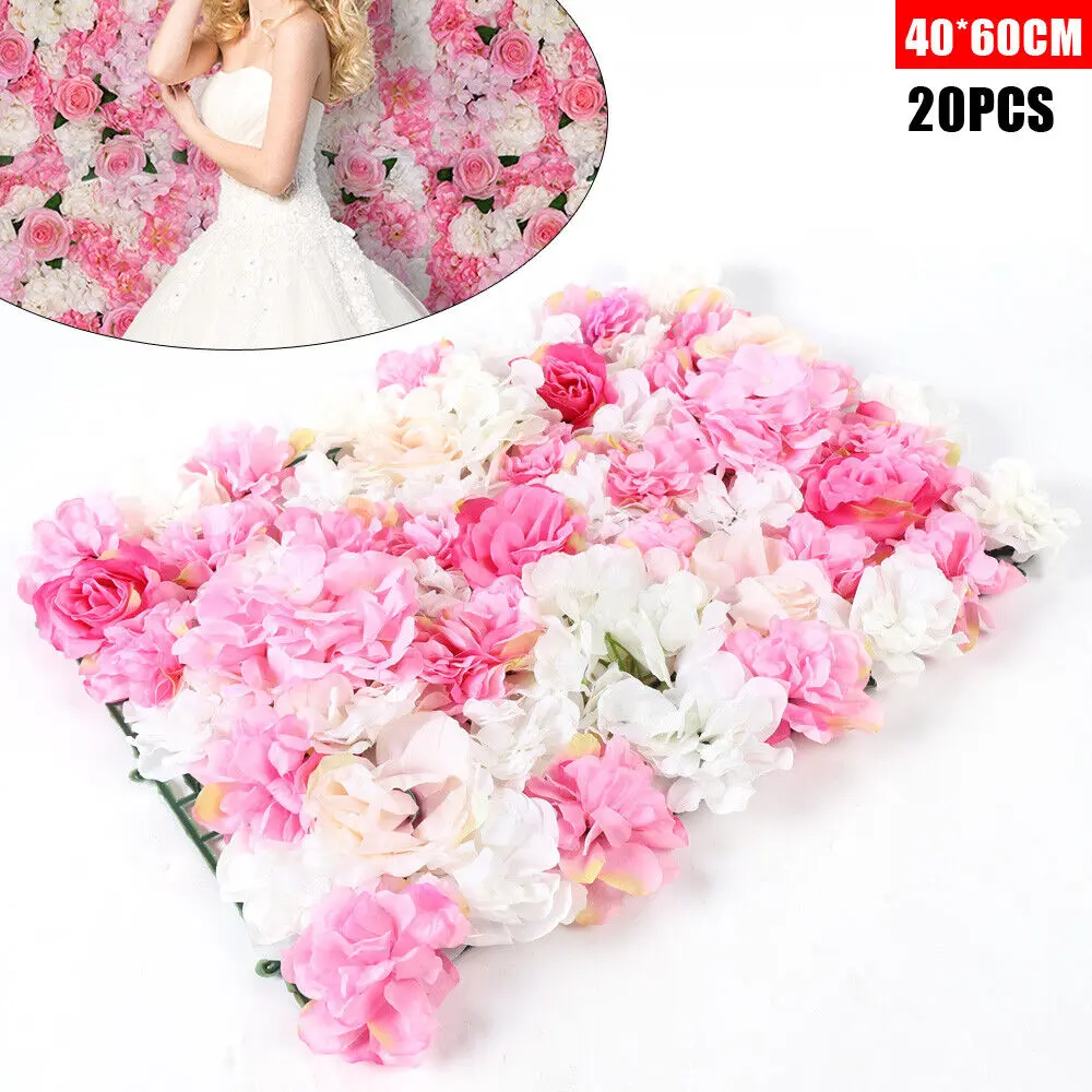 40 x 60 cm 20Pieces Flower Wall Champagne White & Pink Rose Panel Floral Decor