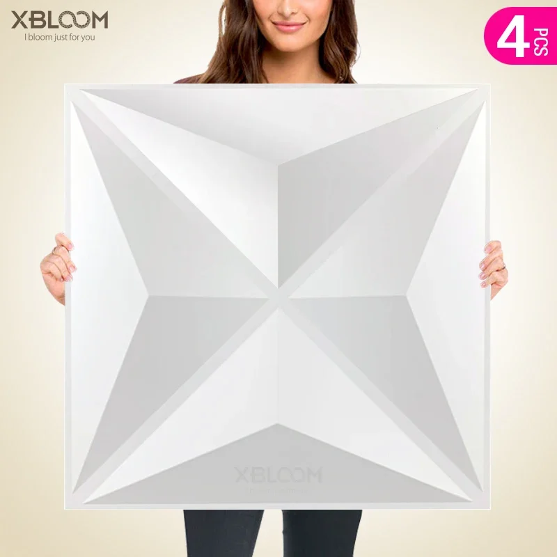 Panel de pared decorativo 3D de 50cm, diseño de diamante ondulado, azulejo de plástico no autoadhesivo, pegatina de pared 3D, papel de pared para sala de estar y baño, 4 Uds.