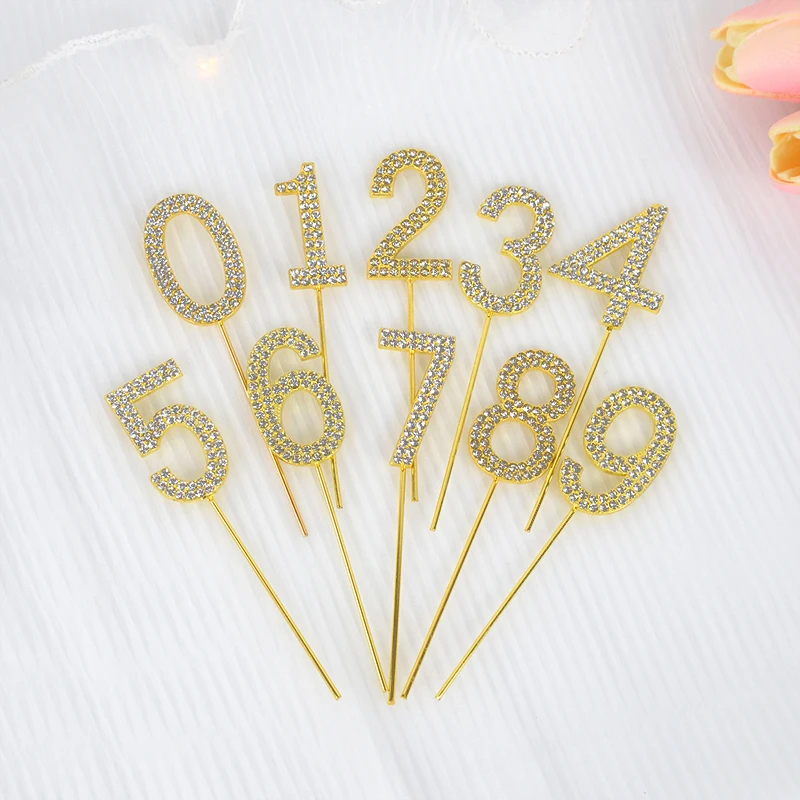 

1Pcs Gold Silver Glitter Alloy Rhinestone Number Cake Toppers Birthday Digital Cake Dessert Decor Wedding Baby Shower Ornaments