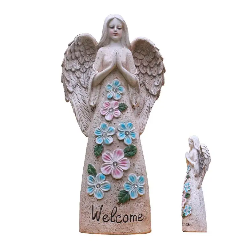 

Garden Angel Solar Light Resin Praying Fairy Angel Sculpture Light Up Flower Skirt Waterproof Religious Garden Decor Yard Art