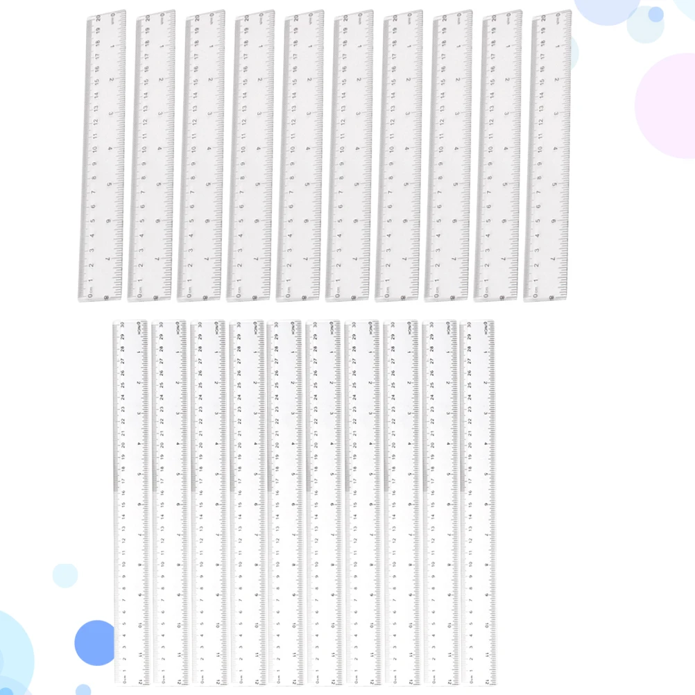 20Pcs Drawing Straight Ruler Plastic Ruler 20Cm 30Cm Clear Precise Scale for School Office Home Student Stationery Measuring