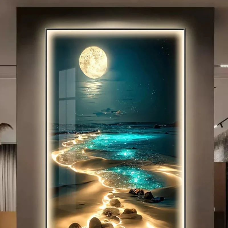 Ocean Waves Wall Lamp Entrance Decoration Light Painting Moon Corridor Hanging Painting Light Sea Home Living Room Mural Light