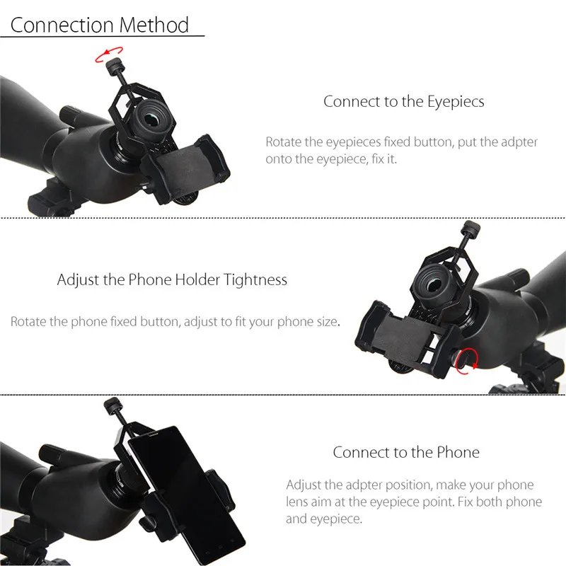 Universal Celular Adaptador, Clip Mount, Binocular, Monocular, Spotting Scope, Telescópio, Suporte do telefone, Ocular Suporte