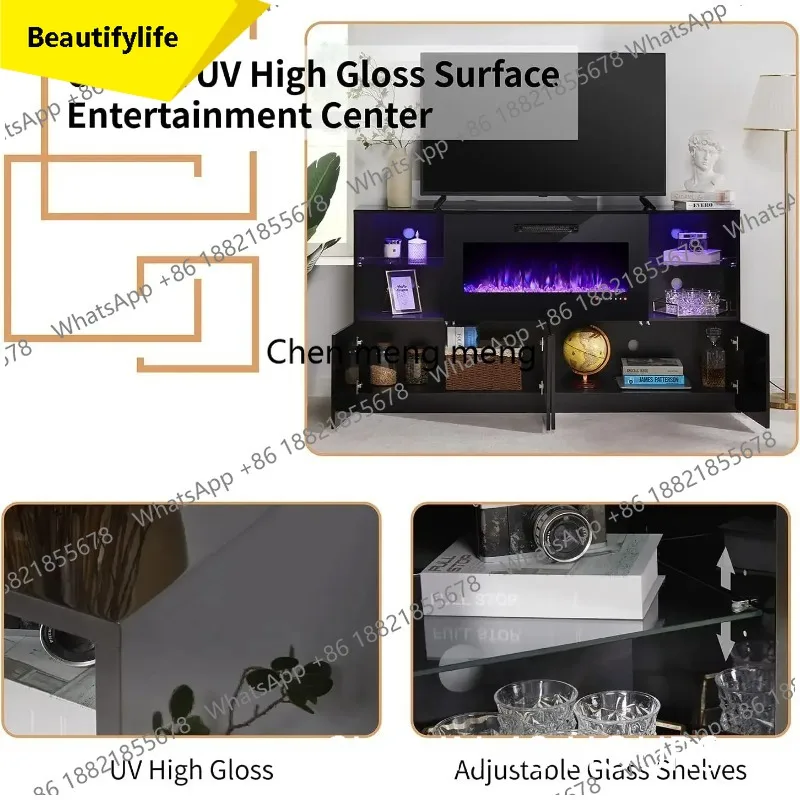 02M For 3Piece Modern High Gloss Fireplace TV Stand+Bookcase Set for Living Room, 68