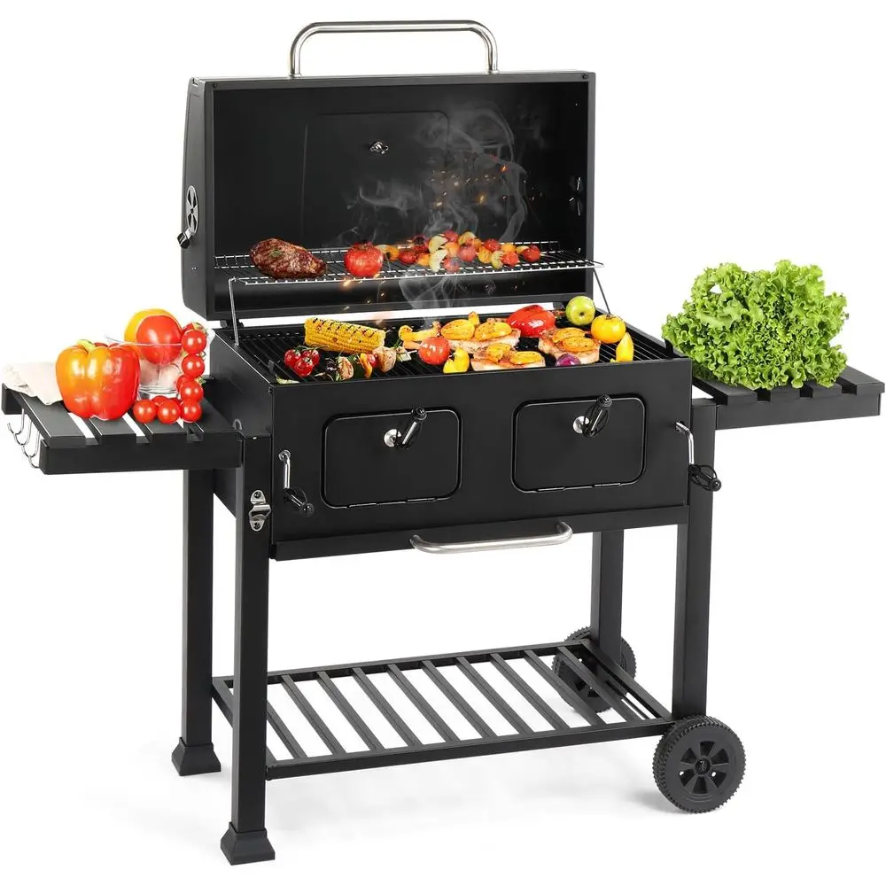 

31.5 Large Charcoal Grill with Foldable Side Table, 955 Sq. In. Cooking Area, Outdoor BBQ Grill with Thermometer for Patio Picni