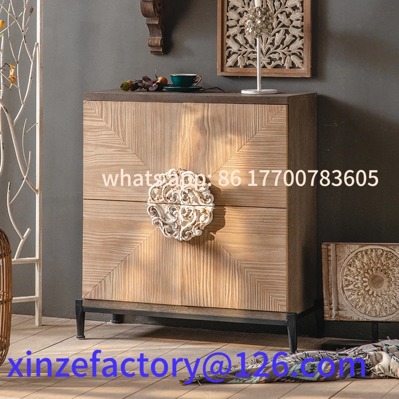 

Customizable American solid wood chest retro decorative wall side cabinet