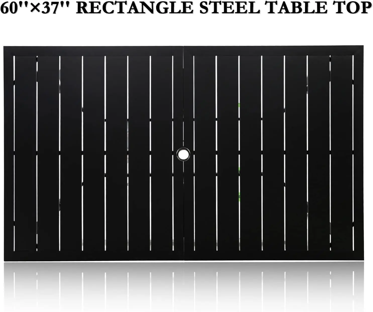 Mesa retangular de ripas de aço metálico, mesa de jantar para pátio, furo para guarda-chuva de 1,57 ", para quintais, porches, jardins ou à beira da piscina, 60x37"