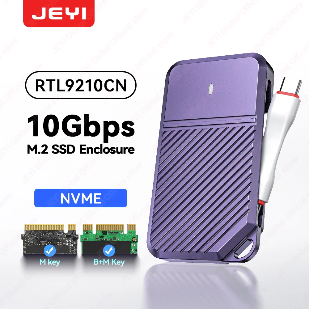 JEYI Gyro-Sensor Schrijfbeveiliging M.2 NVMe Behuizing USB-C SSD Case & RTL9210CN Chip 10Gbps Ondersteunt 2230/42/80 SSD UASP TRIM