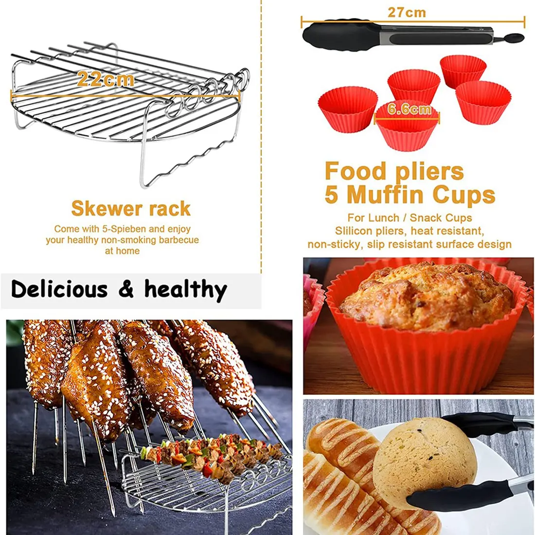 Square Air Fryer Accessories 9 Inch, for Cosori Ninja Phillips Tower Pot Tefal Etc 5.6-7.5L Deep Basket Airfryer