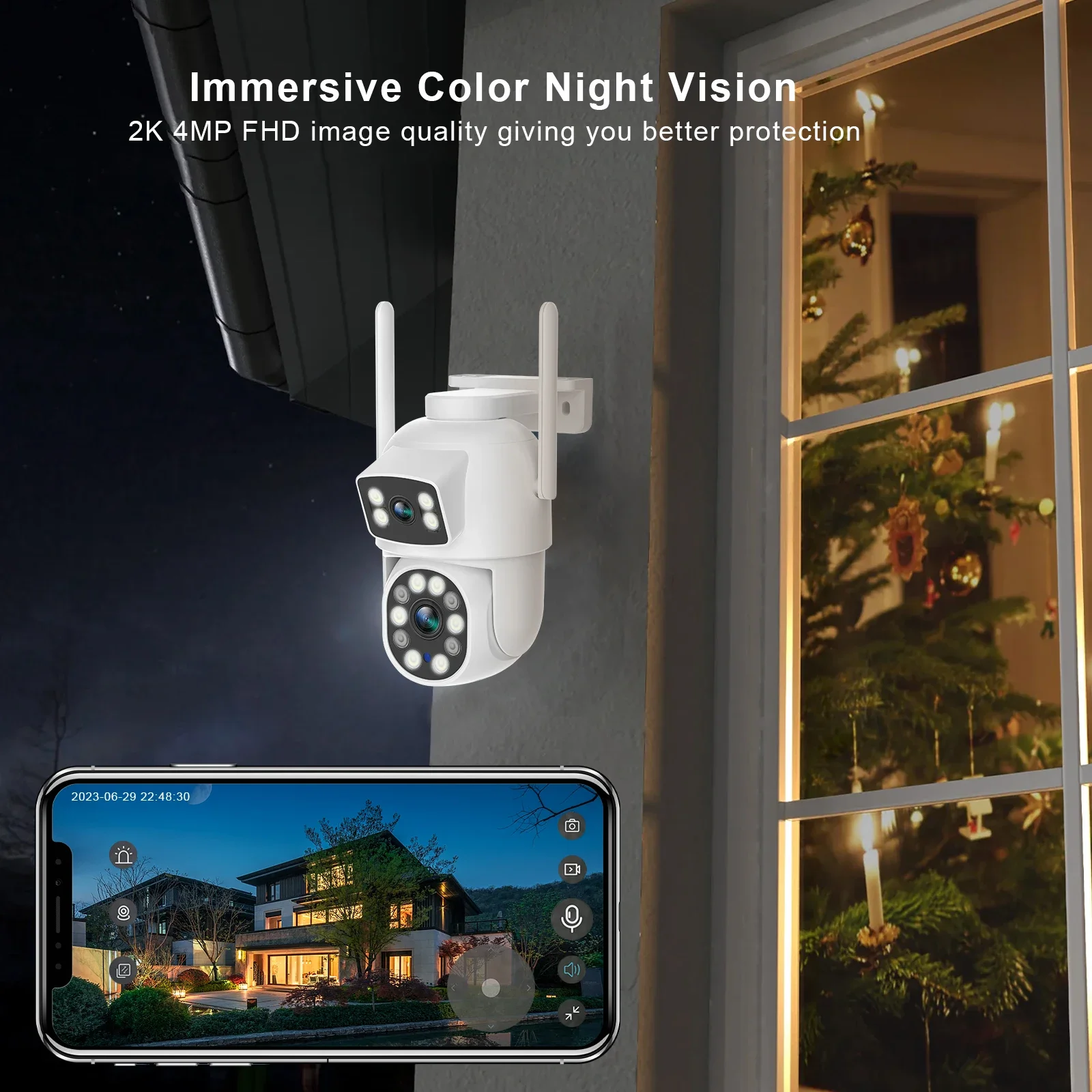 Wifi security camera 6MP 2lens 4X Digital Zoom IP Camera AI Auto TrackingHome Surveillance Cameras indoor  Outdoor wifi came