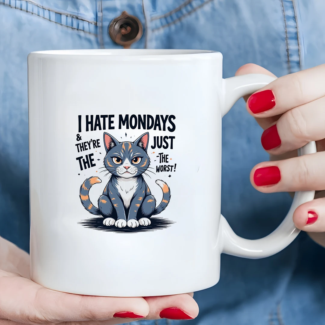 

11oz cartoon cat emoticon mug + Monday mood cup kids cold & hot beverage cup Christmas gift family office mug