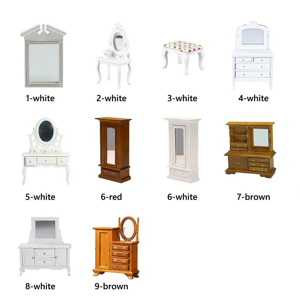 ตู้เสื้อผ้าตุ๊กตาไม้ขนาด 1:12 อุปกรณ์เสริมตุ๊กตาเฟอร์นิเจอร์ตุ๊กตาตู้เสื้อผ้าตู้อุปกรณ์ประกอบฉากภาพถ่ายกระจกแต่งตัวขนาดเล็กของเล่น