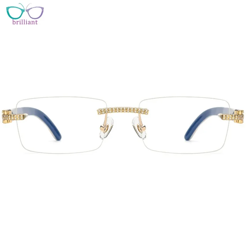 

Natural Buffalo Horn Glasses with Black White Diamond Square Optical Frameless Frame Customizable Prescription Lenses for Myopia