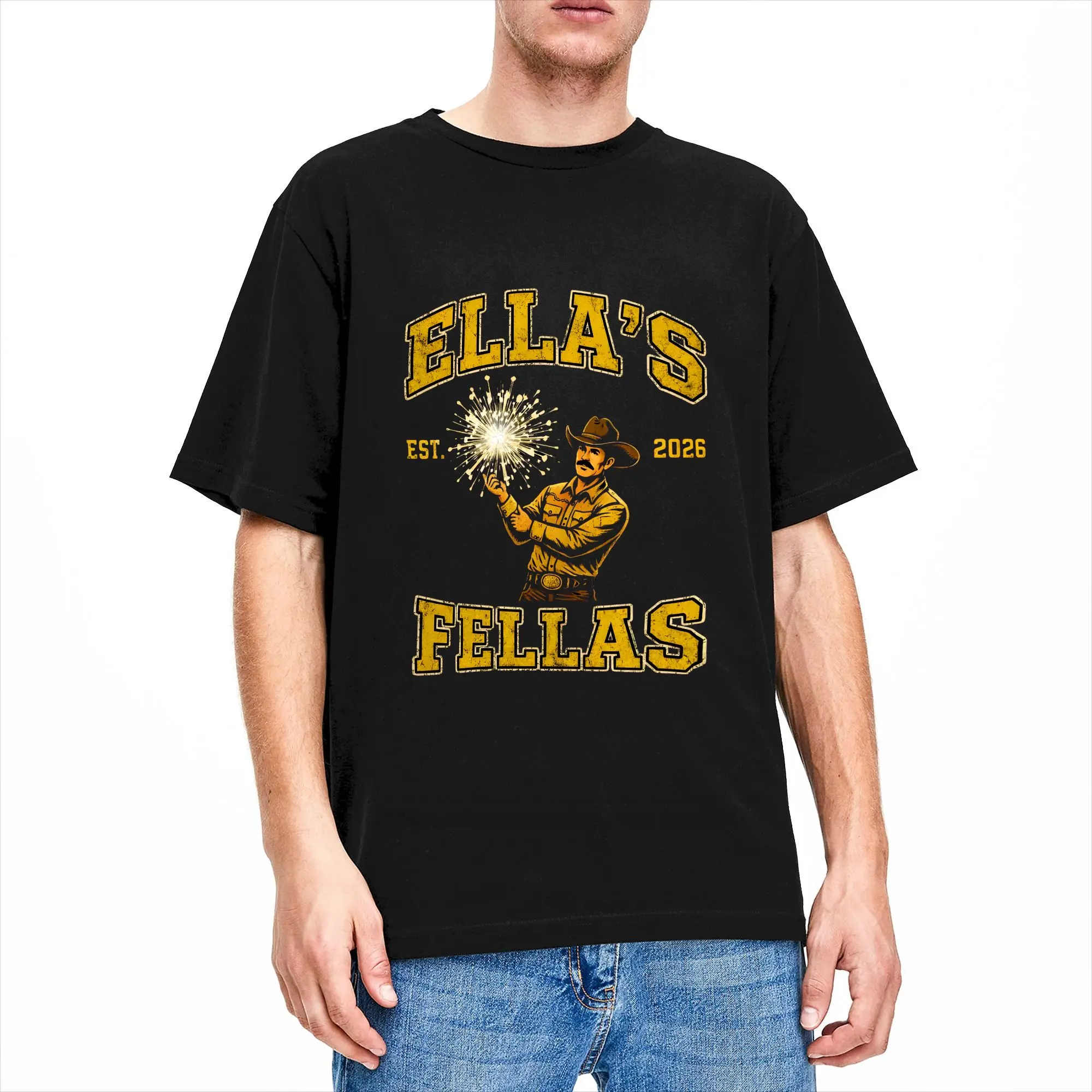 Harajuku T-Shirt Summer Ellas Fellas Funny Cowboy Hipster T Shirts  100% Cotton Tee Shirt for Couple Y2K Retro Short Sleeve Tops