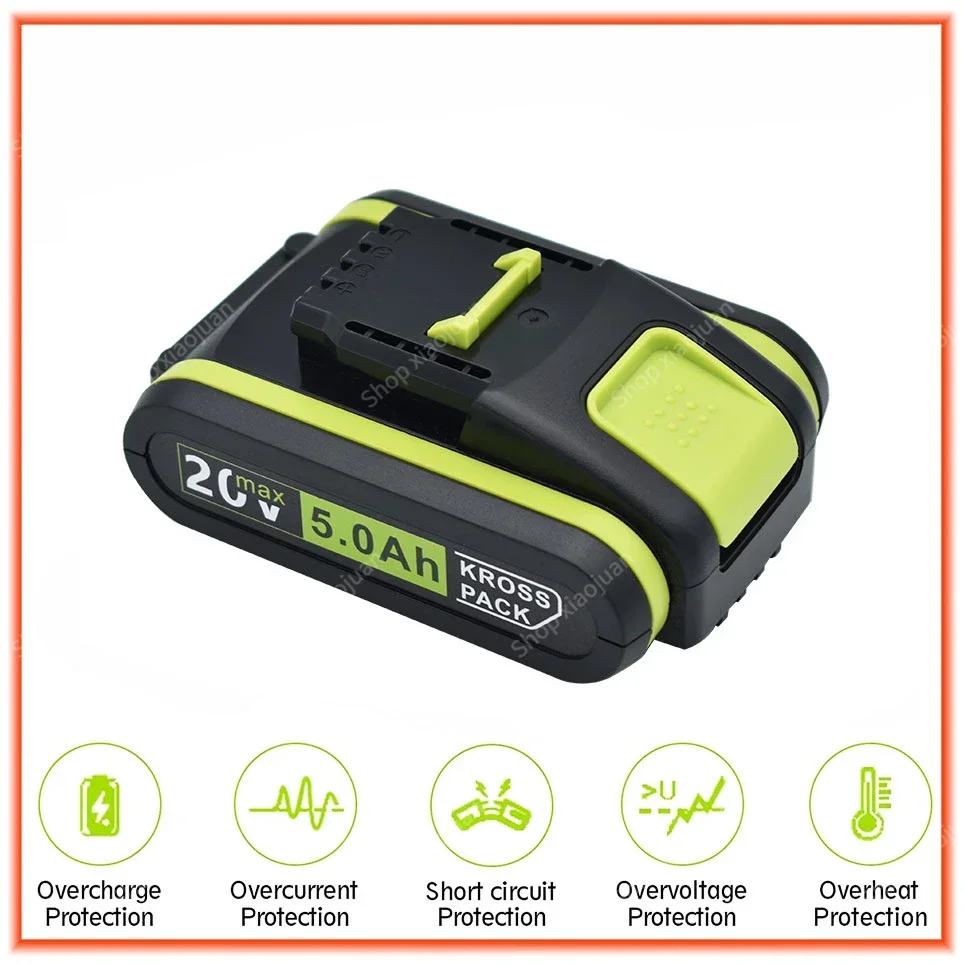 New Power Tools Rechargeable Replacement Battery 20V 5000mAh Lithium for Worx WA3551 WA3553 WX390 WX176 WX178 WX386 WX678