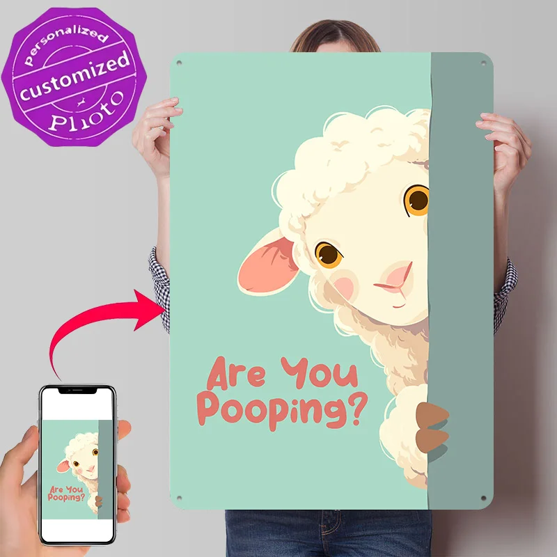 Cartoon Sheep Peeking With Funny Text Personalized 3D Textured Metal Poster Wall Art Tinplate Sign for Gaming Room Decoration