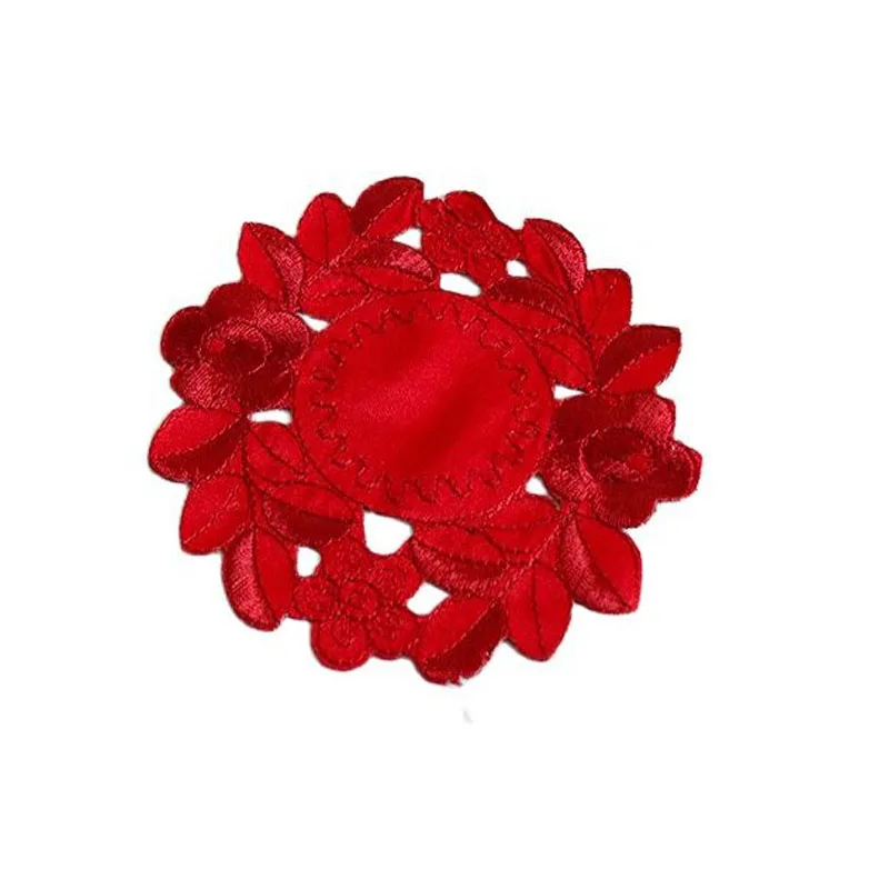 NEW red flower embroidery table place mat cloth tea coaster placemat kitchen Christmas wedding Table decoration and accessories