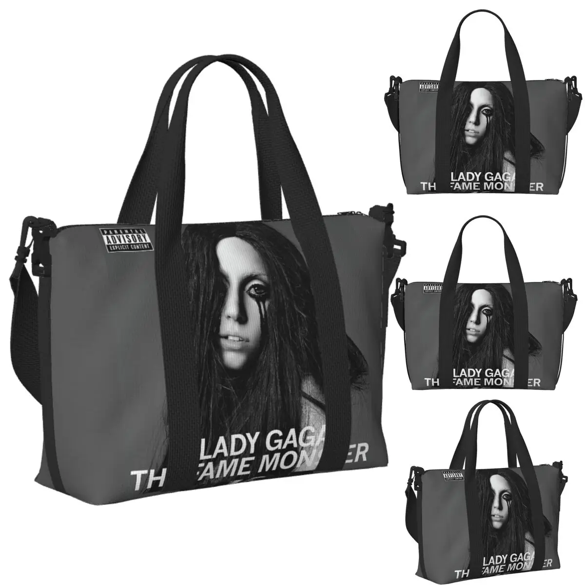 

Custom Lady Gaga,The Fame Monster Beach Travel Bag Large Capacity Tote Bags for Gym Yoga Women Shopping Duffle Shoulder Bag