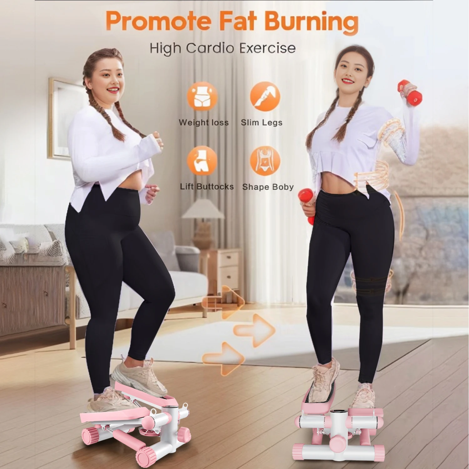 Steppers for Exercise, Stair Stepper with Resistance Bands, Mini Stepper with 330LBS Loading Capacity, Hydraulic Fitness Stepper