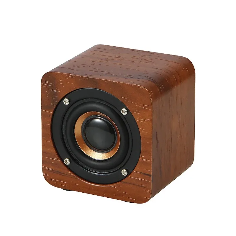 Q10 Mini Wooden Bluetooth Speaker, Portable Wireless Subwoofer Gift Creative Square Retro Small Stereo Sound Box Bamboo