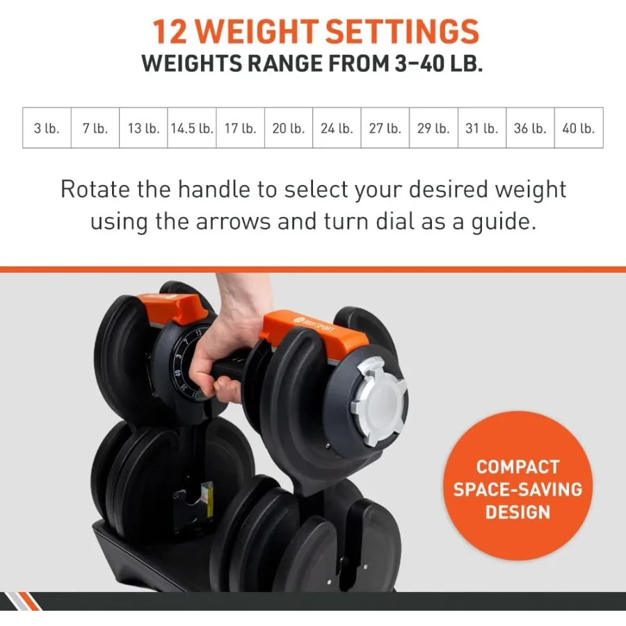 دمبل قابل للتعديل بوزن 40 رطلًا مع 12 وزنًا مجانًا من 3 إلى 40 رطلًا مثاليًا للتدريبات الرياضية المنزلية المدمجة والفعال #2