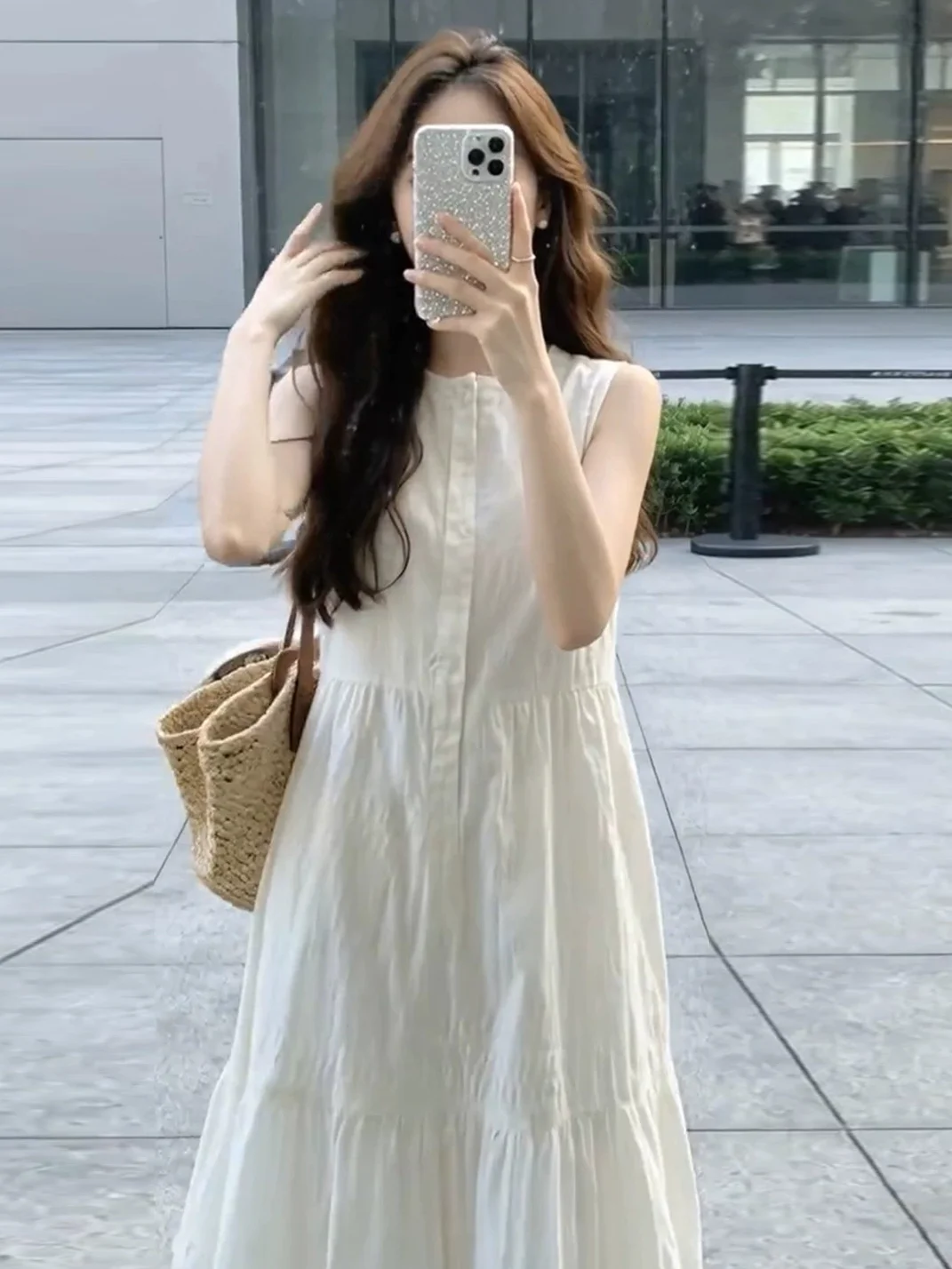 Elegant White Sleeveless Dress Women's Summer New Style High-End Gentle Wind Long Midi Dress Fashionable A-Line Skirt