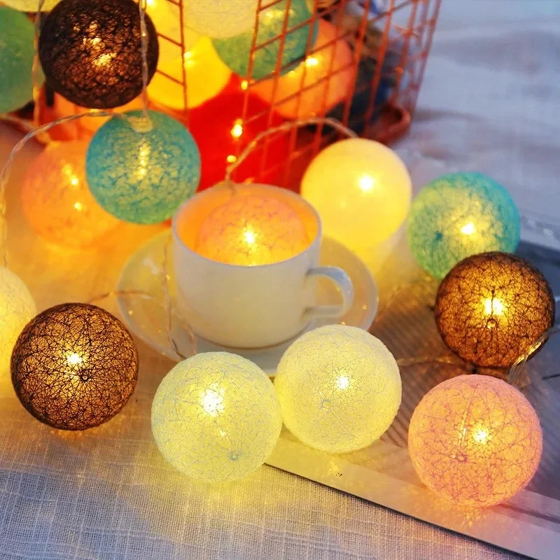 20 Katoenen Bal 2M String Feeënnachtverlichting Led Lamp Slaapkamer Kerst Buiten Vakantie Feest Baby Bed Verlichting Decoratie