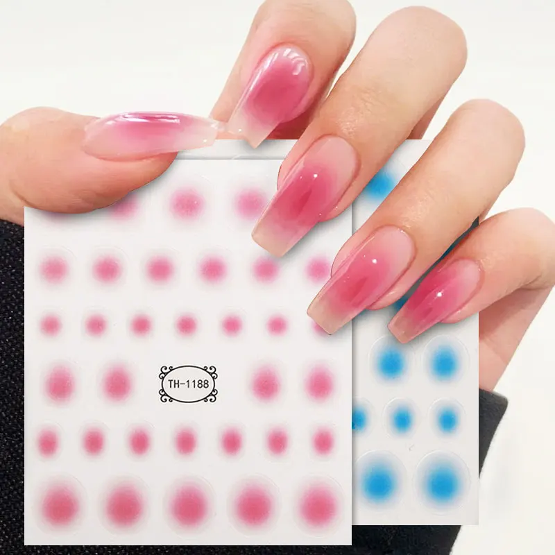 1pc Semi-Transparent Gradient Halo Dye Nail Sticker 3D Adhesive Powder Blusher Nail Decals Jelly French Manicure Ornament