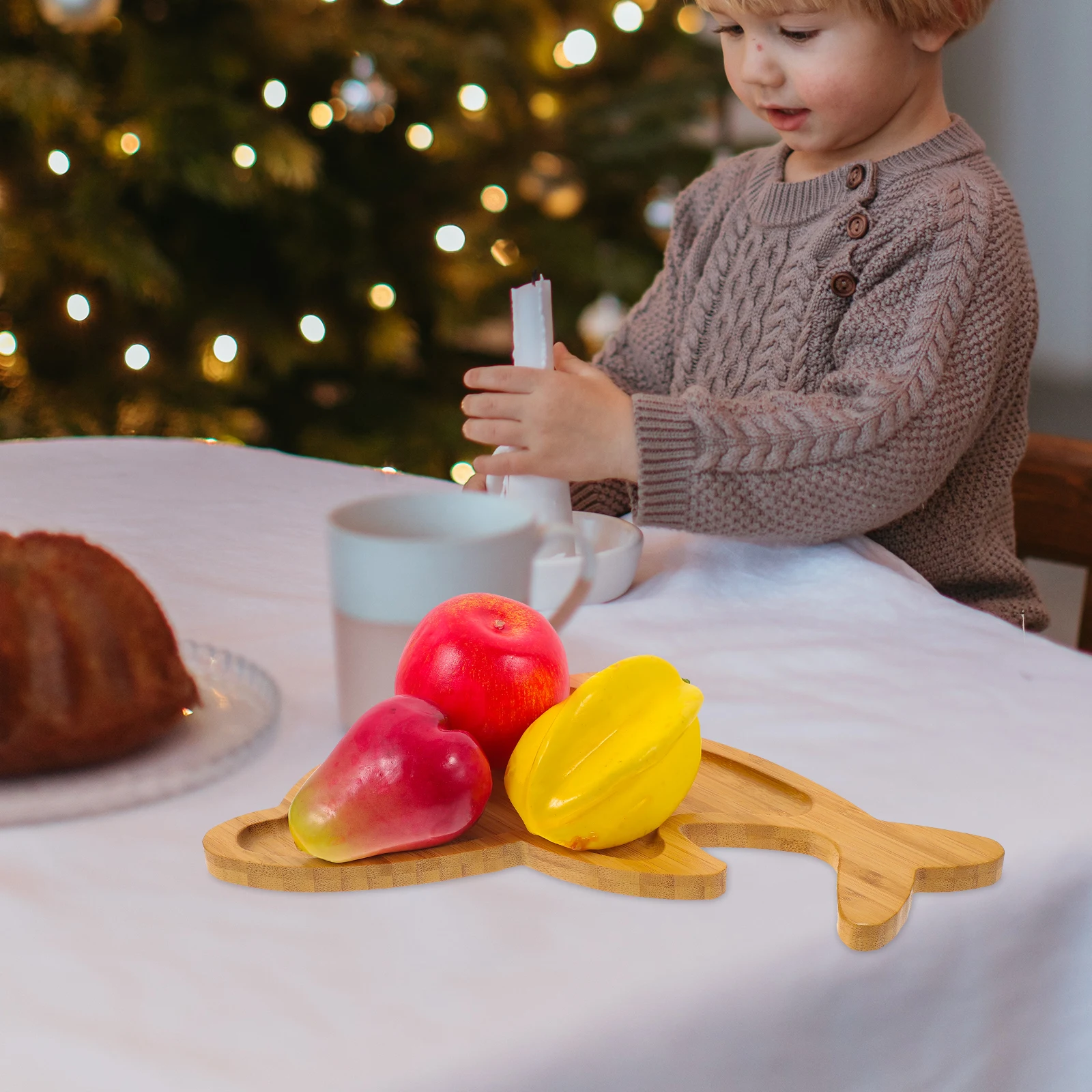 

Functional Large Bamboo Food Tray Dolphin Shaped Serving Board for Home Party Snack Storage and Stylish Platter