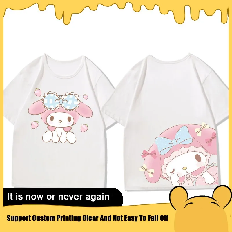 

2024 New Melody Short Sleeve T-shirt Women Fall Sanrio Melody Co-titled Girls Cute Loose Clothes