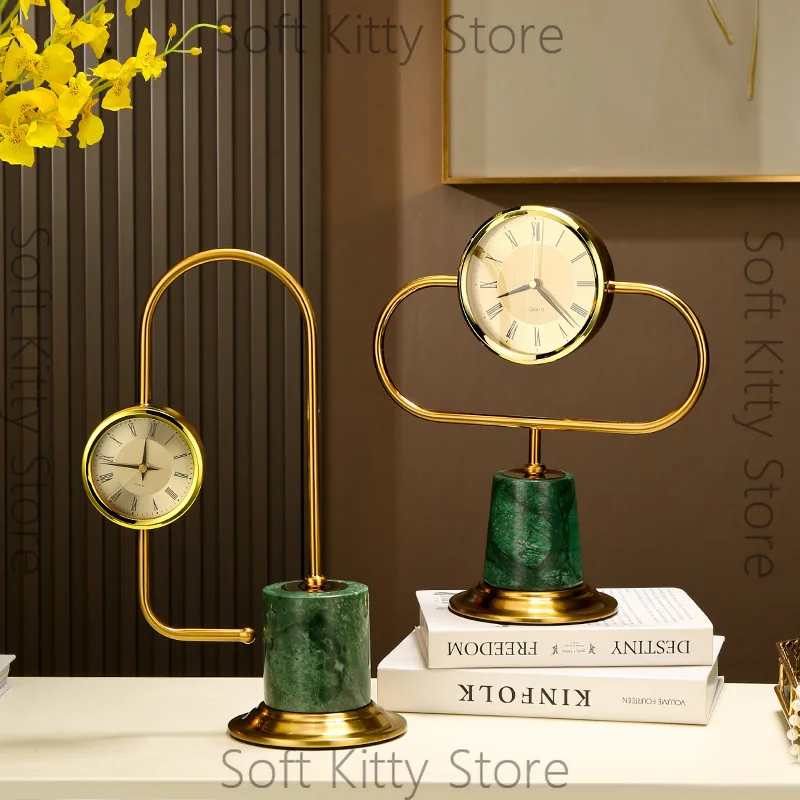 European living room light luxury alloy marble arc personalized clock ornament modern simple desktop decoration crafts