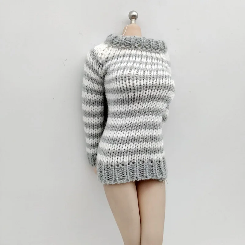 1/6 Scale Sweater Long Sleeve Dress Grey&White Stripe Skirt Clothes Model for 12in TBL PH S07 JIAOUL Doll Toys