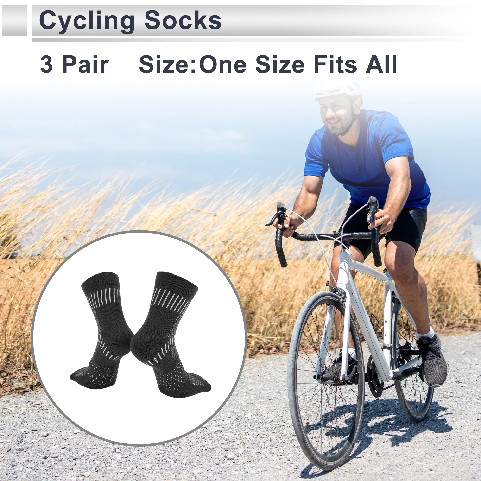 جوارب X Autohaux لركوب الدراجات ماصة للعرق في الهواء الطلق، رمادي فاتح، مقاس واحد يناسب الجميع، 3 أزواج شبكية عالمية