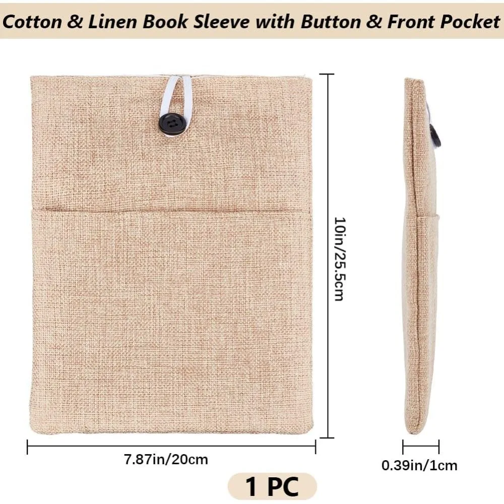 Brown Book Sleeve Cotton Line Fabric Binding Book Cover with Button Washable Reusable Protector Notebook Cloth for Adult