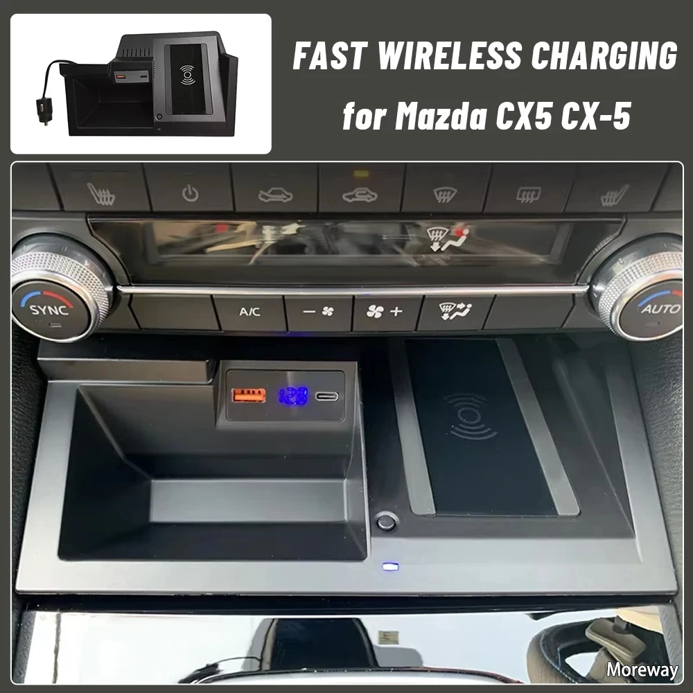 

Беспроводная зарядная панель Moreway для Mazda CX-5: держатель-зарядка для телефона, быстрая зарядка, центральная консоль, элемент интерьера автомобиля