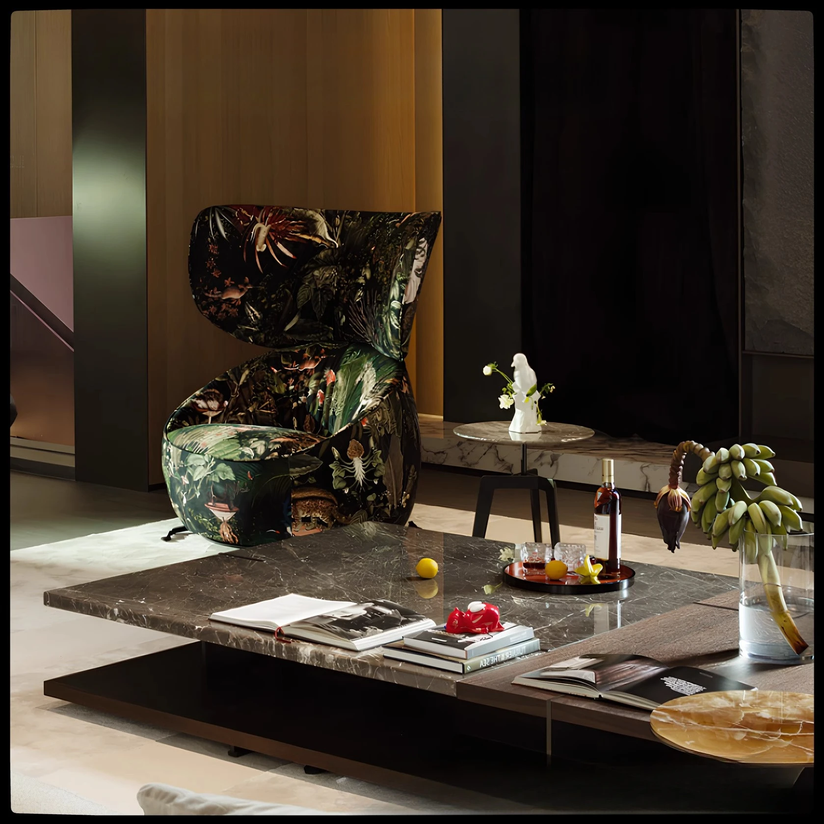 Meja kopi minimalis Italia abad pertengahan kombinasi persegi lempengan batu marmer kayu solid kesederhanaan modern rasa canggih