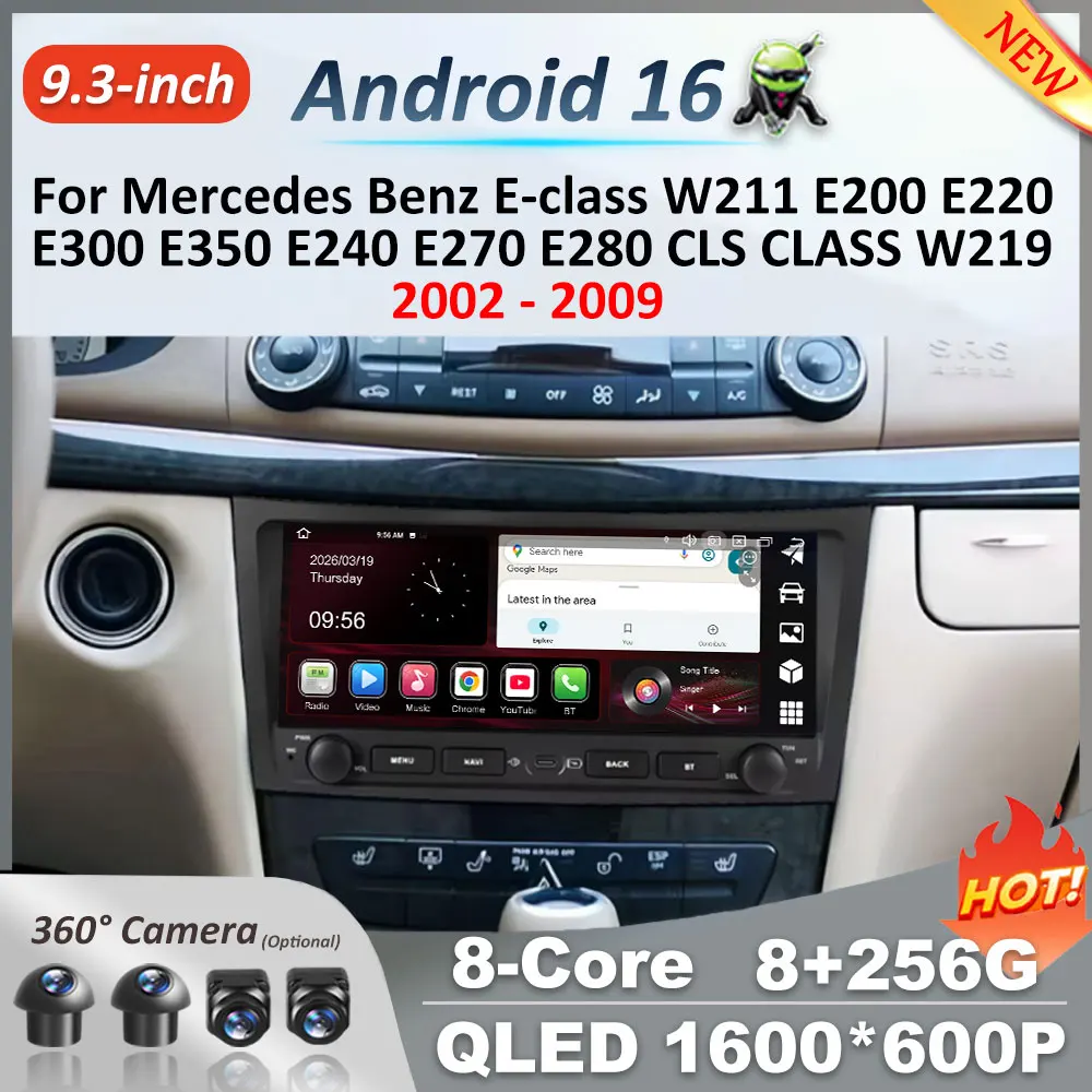 Android 16 für Benz E-Klasse W211 E200 E220 E300 E350 E240 E270 E280 CLS-KLASSE W219 2002 - 2009 Auto-Videoplayer 4G BT IPS-Bildschirm
