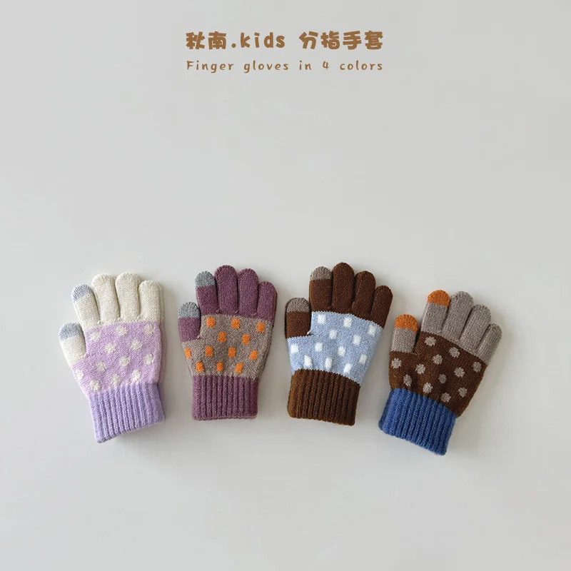 

3-8Y Winter Children Split Finger Gloves Thick Warm Kids Knitted Glove Boy Girl Baby Hand Warmer Mittens