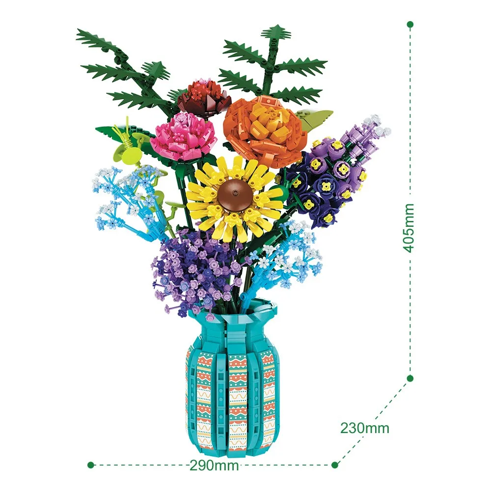 

Строительный блок для цветов своими руками для изготовления рождественских подарков, ваза с цветочной тематикой, букет для подростков, взрослых, креативная ботаническая коллекция