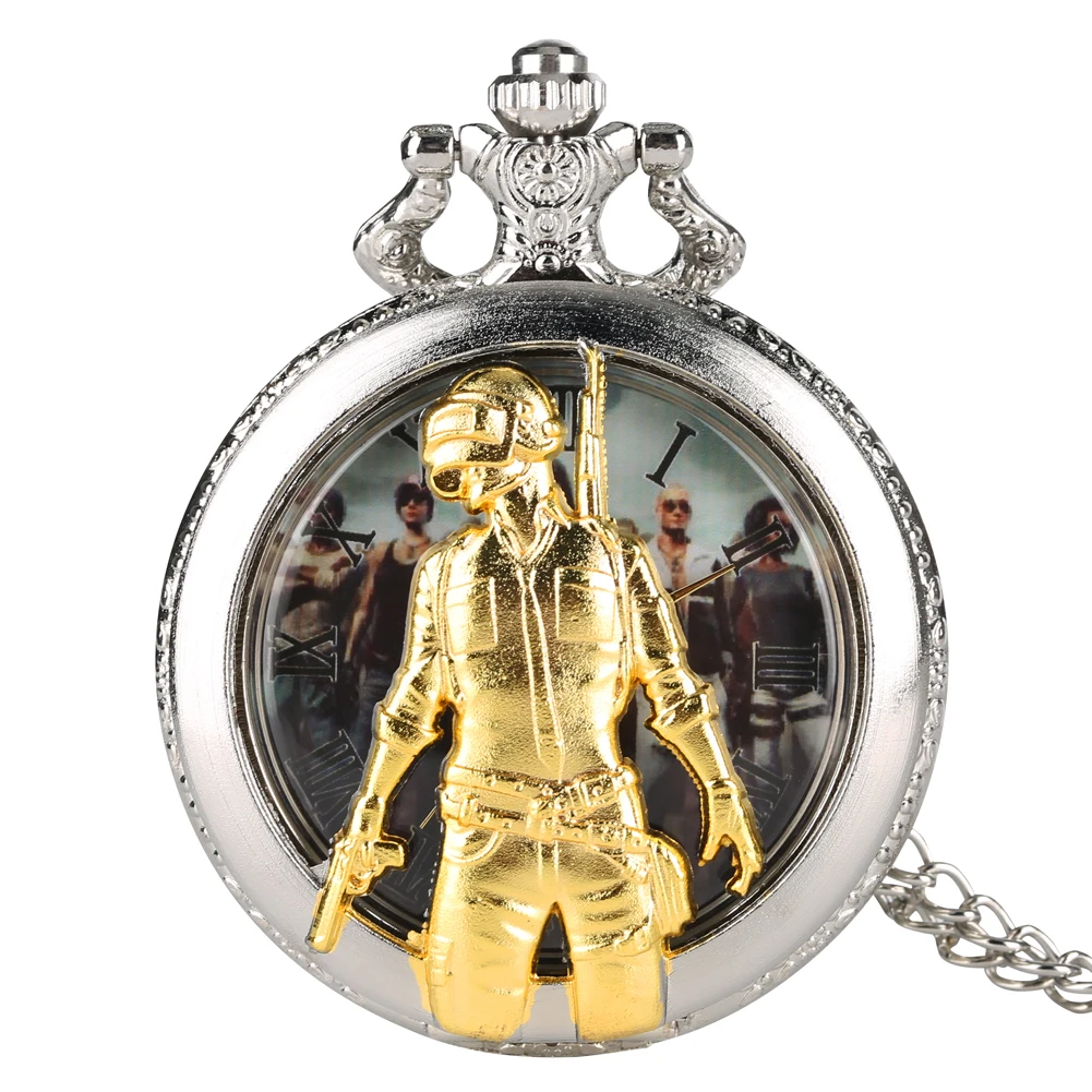 Hot Game Theme Quartz Silver Pocket Watch Cosplay Pendant Clock Top Luxury Necklace Pendant Chain Souvenir Gifts for Men Fans