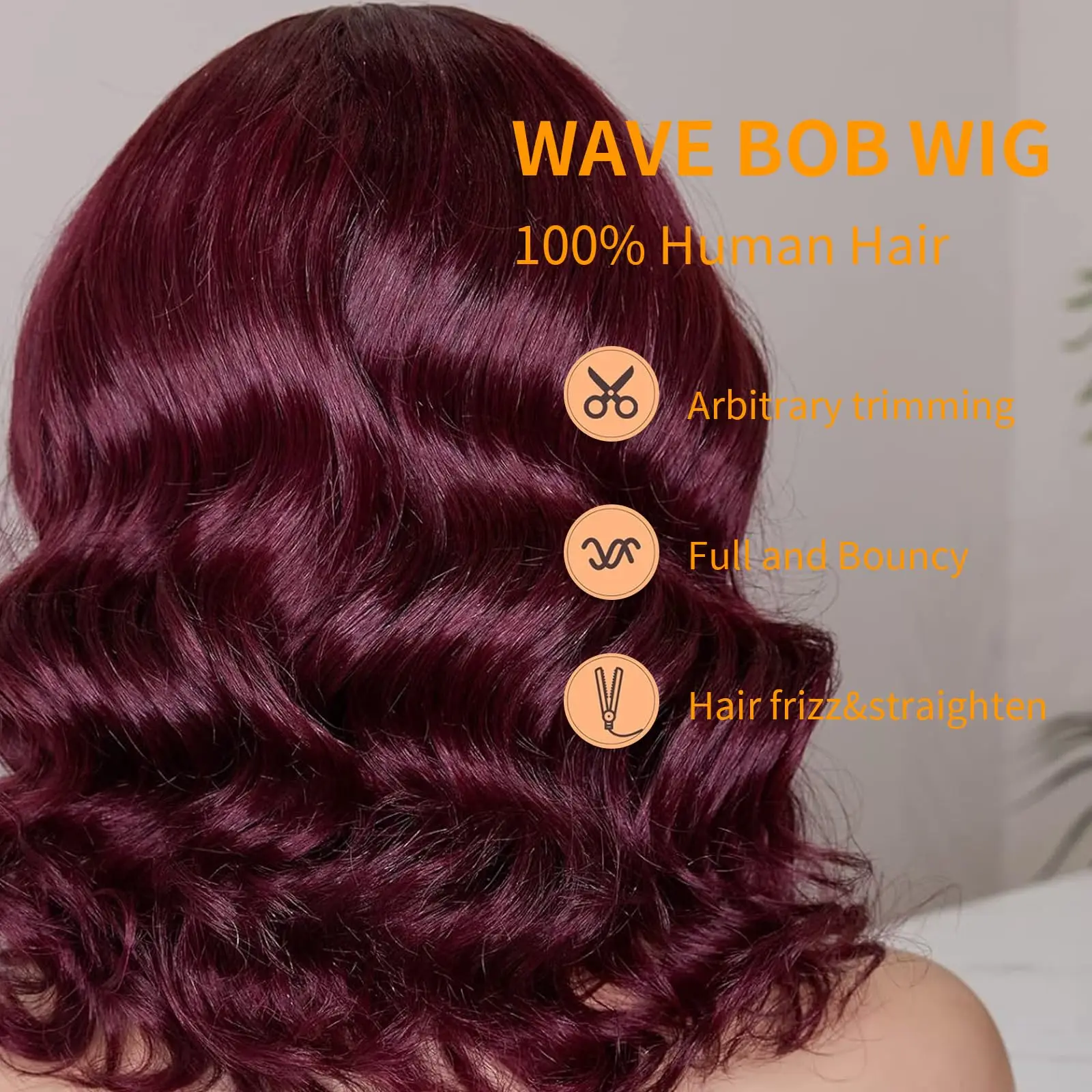 16inch 5x5 Full Lace Frontal Spring Bouncy Curly Human Hair Wigs 180% Density Burgundy 99J Short Loose Wave Bob Wig PrePlucked image 5