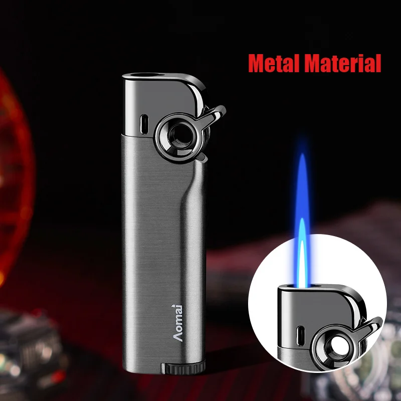 Creative Rocker Straight-forward Blue Flame Lighter Metal Brushed Windproof Inflatable Cigarette Lighters & Smoking Accessories