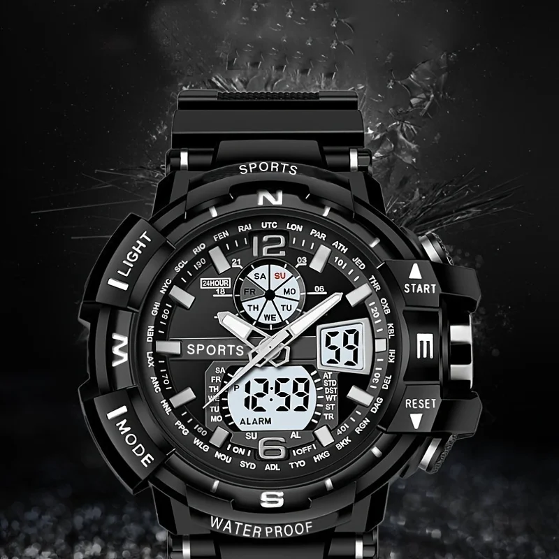 Men's Athletic Digital Watch: Waterproof, Luminous Display - Durable Silicone Band, Ideal Gift