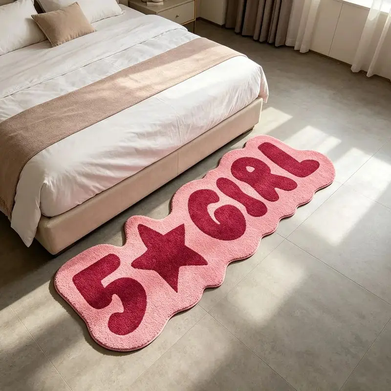 VIKAMA Pink Star Girl Flannel Bedside Rug for Bedroom Long Runner Mat Plush Cozy Aesthetic Washable Home Decor