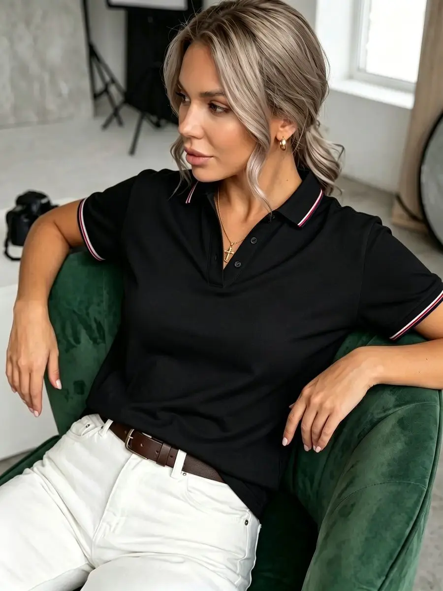 Women's Solid Color Polo Shirt for Summer Casual Stylish and Versatile Street Style Suitable for Any Occasion.