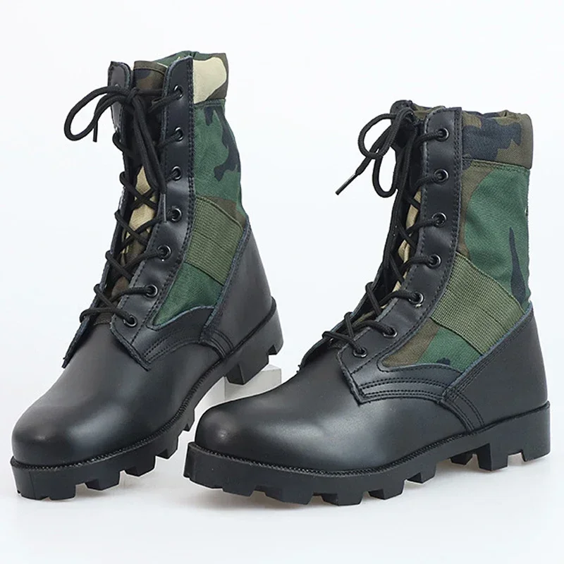 Sapatos de exterior impermeável com renda masculina, lona respirável, camuflagem, combate tático, botas de inverno, botas de inverno