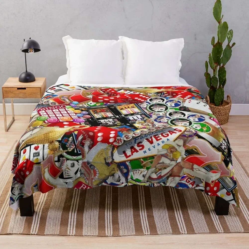 Gamblers Delight - Las Vegas Icons Throw Blanket Picnic Flannel Fabric warm winter Blankets