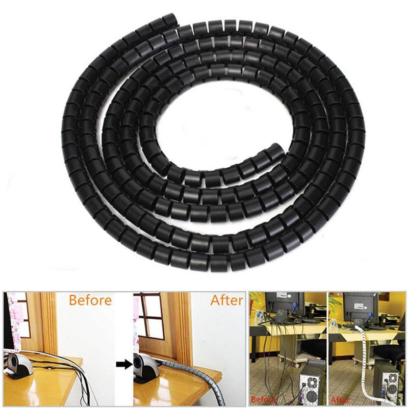 1m 10/25mm Cable Spiral Wrap Tidy Cord Wire Banding Loom Storage Organizer PC TV